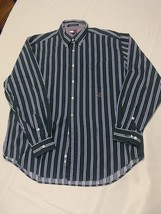Tommy Hilfiger Dark Green Striped Fine Courderoy Shirt Long-Sleeve Men&#39;s XL - £9.58 GBP