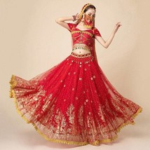 Beautiful Belly Dance Outfits Indian Dance Bollywood Costume Set Party Cosplay F - £152.31 GBP