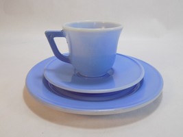 Vintage Hazel Atlas Milk Glass Little Hostess Tea Cup Saucer Plate Pastel Blue - £15.81 GBP