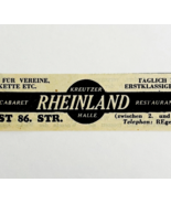 1945 WW2 German-USA Restaurant Advertisement Rheinland Halle Cabaret NYC... - $371.04 MXN