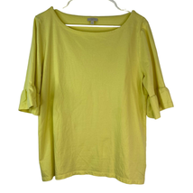 Talbots Cotton Tee Shirt Womens Large Scoop Neck Elbow Sleeves Ruffles Yellow - £10.79 GBP