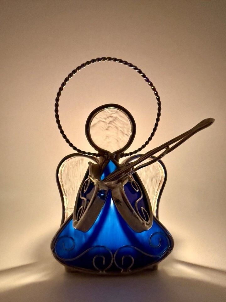 Vintage Stained Glass Angel Tea Light Candle Holder Blue Glass Christmas... - $14.55 Vintage Stained Glass Angel Tea Light Candle Holder Blue Glass Christmas... - $14.55
