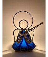 Vintage Stained Glass Angel Tea Light Candle Holder Blue Glass Christmas... - $14.55