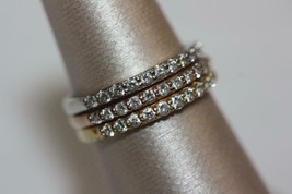 18K/14K Gold Trinity Stackable Micro Pave Half Eternity Diamond Ring Set Sz 5.5 - £885.52 GBP