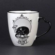 Alchemy Gothic CM4 Saint &amp; Sinner Mug Set White &amp; Black Cat Skull Coffee... - £25.17 GBP