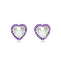 Purple &amp; Crystal Heart Stud Earrings - £10.38 GBP