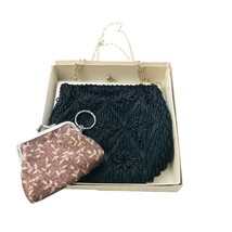 Mister Ernest Black Beaded Purse Handbag Gold Chain 6 x 6.5 Also Small Gold Coin - £33.83 GBP