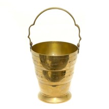 Vintage Brass Plated Thick Metal Engraved Ornate Handle Bucket Planter  5&quot; - £17.01 GBP