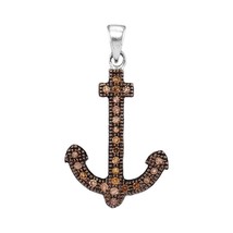 Diamond Brown Anchor Nautical Charm Pendant 10k White Gold - £167.43 GBP