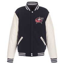 NHL Columbus Blue Jackets Reversible Fleece Jacket PVC Sleeves 2 Front Logos JHD - £94.42 GBP