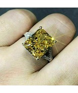 3Ct Smeraldo Taglio 4Ct Finto Giallo Citrino Anello 14K Oro Bianco Argento - $135.80