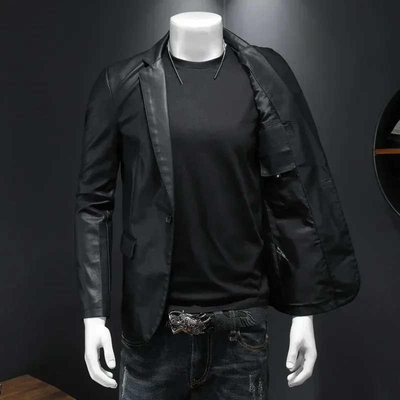 Leather Jackets PU Casual New Mens Slim Fit Motorcycle Coats - $109.41 CAD