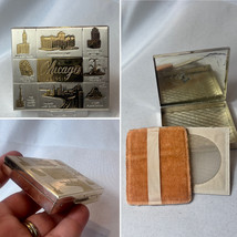Chicago Illinois Compact Gold &amp; Silver Tone Landmarks Mirrored Powder Box - £23.61 GBP