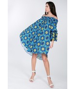 Women&#39;s Puffy Ruffle Sleeve Smocking Off Shoulder Print Midi Dress - €28,65 EUR