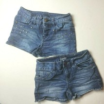 Justice Denim Shorts Lot of 2 Stud Embellished Raw Hem Med Wash Girls Sz... - $19.34