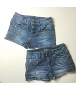 Justice Denim Shorts Lot of 2 Stud Embellished Raw Hem Med Wash Girls Sz... - £15.21 GBP
