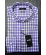 HUGO BOSS Homme Jason Slim Fit Moyen Violet Carreaux Coton Robe Chemise ... - $87.71 CAD