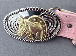 Girl&#39;s Western Pink Belt Nocona Lucky Horse Horseshoe Buckle Size 24 - £18.67 GBP