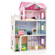Wooden Dollhouse with Working Elevator and Rotatable Staircase-Pink - Color: Pin - $151.99