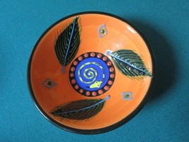 Pottery Studio Bowl Signed E. Adams Orange And Leaves Decor 1 3/4 X 5&quot; S... - $34.65