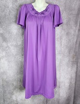 Shadowline Purple Nightgown Womens Medium Flower Embroidery Flutter Sleeves - $24.99