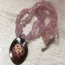 Estate Double Strand Faux Amethyst Nugget with Russian Floral Painted Oval Wood  - £11.06 GBP