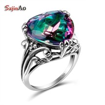 Big Heart Of Love Ring AAAAA Mystic Rainbow Topaz sterling-silver-jewelry Vintag - £38.17 GBP