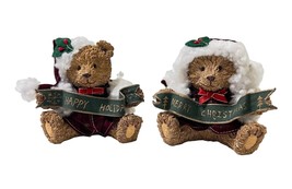 Pair Christmas Bears 5&quot; Resin Merry Christmas Happy Holidays Unbranded V... - $13.11