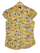 Anthropologie Fei Passiflora Top Size 8 Button Multicolor Floral Pintuck Ruffle - £16.29 GBP