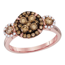 14k Rose Gold Round Brown Diamond Cluster Bridal Wedding Engagement Ring - £1,044.75 GBP
