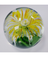 Hand-Blown Art Glass Yellow Abstract Flower 3.5&quot; Heavy Paperweight - $47.75 CAD