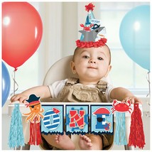 Ahoy Pirate 1st Birthday High Chair Garland Fringed Pennant Banner Paper New 38&quot; - £6.25 GBP