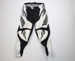 Vintage Mens 32x30 Distressed Moto Motorcycle Motocross Racing Pants White Black - £46.74 GBP