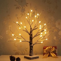 Tabletop Lighted Spray Snow Dusted Christmas Tree with Cute Card 24 LED 18IN Bat - £38.32 GBP