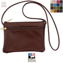 CROSSBODY LEATHER BAG - Double Zipper Shoulder Purse in 17 Colors Amish USA - £69.12 GBP