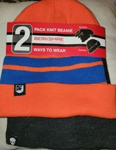 Berkshire Fashions Knit Striped Orange Blue &amp; Dark Gray Striped 2-pk Bea... - $20.23