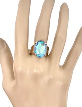 Iridescent Aqua Turquoise Pool Blue Glass Crystal Bling Adjustable Ring - £13.08 GBP