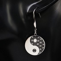 Yin Yang Earrings 316L Surgical Stainless Steel Flower Sacred Geometry Dangles - $14.99