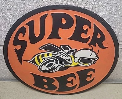 Super Bee Dodge Hemi Logo Orange Black Muscle Car Embossed Round Metal Sign 12” Item image 2