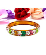 Colorful RHINESTONE BANGLE BRACELET Vintage Coppertone Red Green Pink Ye... - $18.99