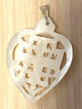 Mother of Pearl  1.50&quot;  Heart Shaped Jesuralem Cross Pendant, New Jerusalem #6 - £15.81 GBP