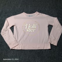 Hollister Sweater Women Small Pink Fleece Crew Neck Front Graphic Print ... - $11.47