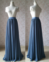 Summer Dusty Blue Chiffon Skirt Women Custom Plus Size Chiffon Maxi Skirt