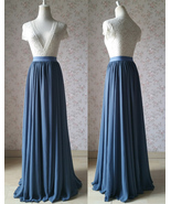 Summer Dusty Blue Chiffon Skirt Women Custom Plus Size Chiffon Maxi Skirt - £50.16 GBP