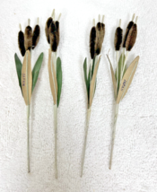 4 Vintage Marked Japan Craft Millinery Wired Cattail Bouquets Each Bunch... - $18.32