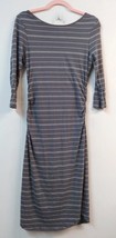 Athleta WM Small Gray Horizontal Stripe Bodycon Dress Ruched at Waist 3/4 Sleeve - $24.18