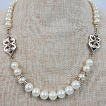 Vintage Estate Elegant Faux Pearl Necklace 21 Inch Rhinestone Bling - $16.83