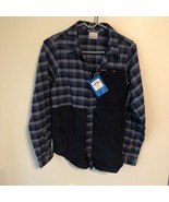 Columbia Flannel Youth Shirt Size Large Blue Plaid W/Solid patches - £16.00 GBP