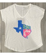 Lilly Pulitzer Loves Texas partial cap sleeve white, blue &amp; pink 100% Co... - $28.98
