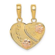 14K Two Tone Gold Mommy Me Break Apart Heart Pendant Jewerly 19.5mm x 16.2mm - £104.96 GBP